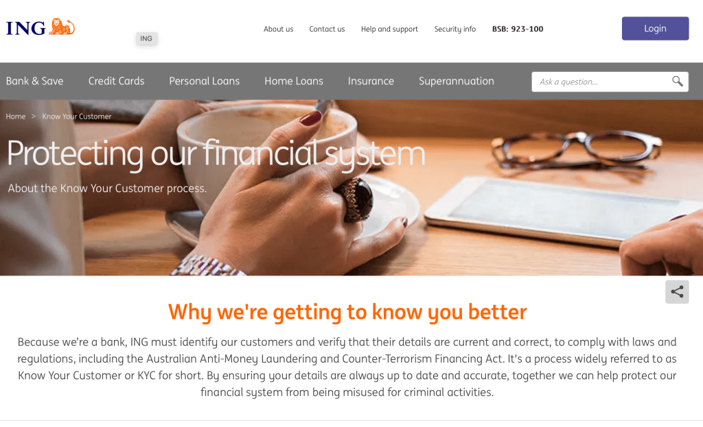 Banking between Australia & the Netherlands: ING Australia Know Your Customer&nbsp;Check